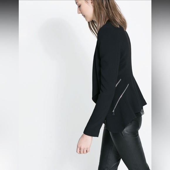 Zara Black Zipper Blazer Women Size L - Picture 2 of 11